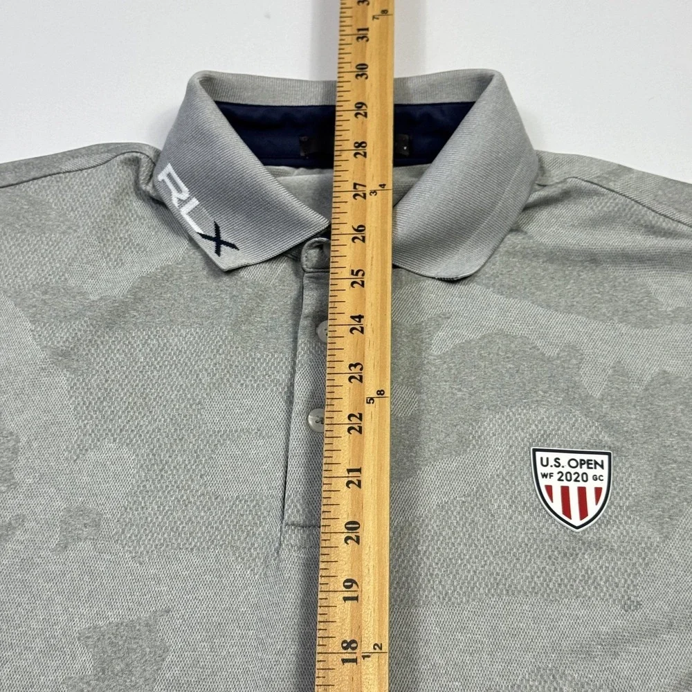 RLX Ralph Lauren Polo Shirt Mens Medium Gray Camo US Open 2020 Golf Performance‎